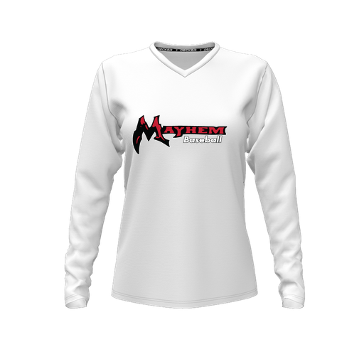 [CUS-DFW-TEES-CMF-VNK-LSL-WHT-FYXS-LOGO2] Comfort T-Shirt (Female Youth XS, White, V Neck, Logo 2, Long Sleeve)