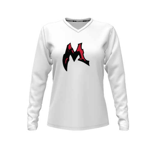 [CUS-DFW-TEES-CMF-VNK-LSL-WHT-FYXS-LOGO3] Comfort T-Shirt (Female Youth XS, White, V Neck, Logo 3, Long Sleeve)