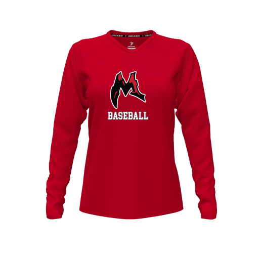 [CUS-DFW-TEES-CMF-VNK-LSL-RED-FYXS-LOGO1] Comfort T-Shirt (Female Youth XS, Red, V Neck, Logo 1, Long Sleeve)