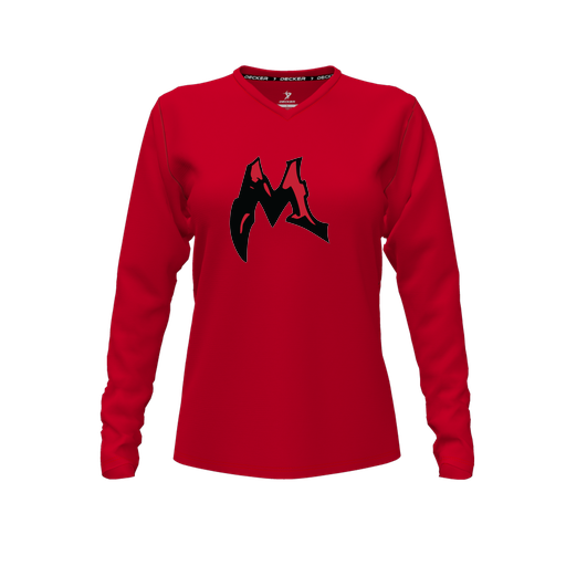 [CUS-DFW-TEES-CMF-VNK-LSL-RED-FYXS-LOGO3] Comfort T-Shirt (Female Youth XS, Red, V Neck, Logo 3, Long Sleeve)
