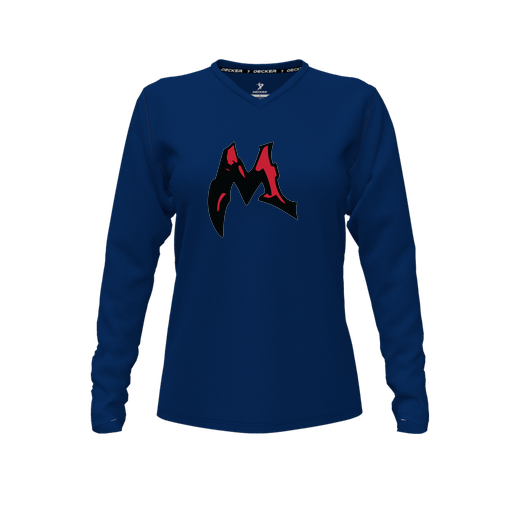 [CUS-DFW-TEES-PER-VNK-LSL-NVY-FYXS-LOGO3] Performance T-Shirt (Female Youth XS, Navy, V Neck, Logo 3, Long Sleeve)