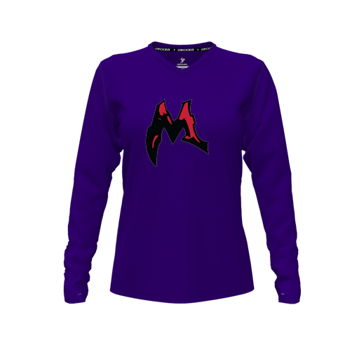 [CUS-DFW-TEES-PER-VNK-LSL-PUR-FYXS-LOGO3] Performance T-Shirt (Female Youth XS, Purple, V Neck, Logo 3, Long Sleeve)